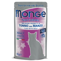 Monge Natural Pouches konservai su tunu ir jautiena katėms