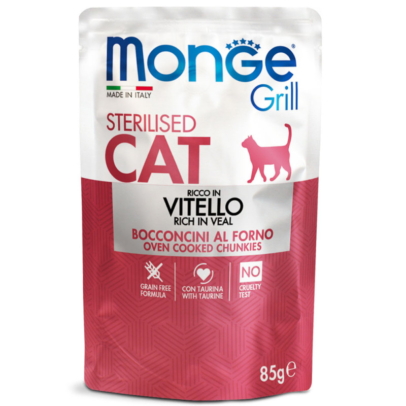 Monge Grill Cat Pouches konservai su veršiena sterilizuotoms katėms