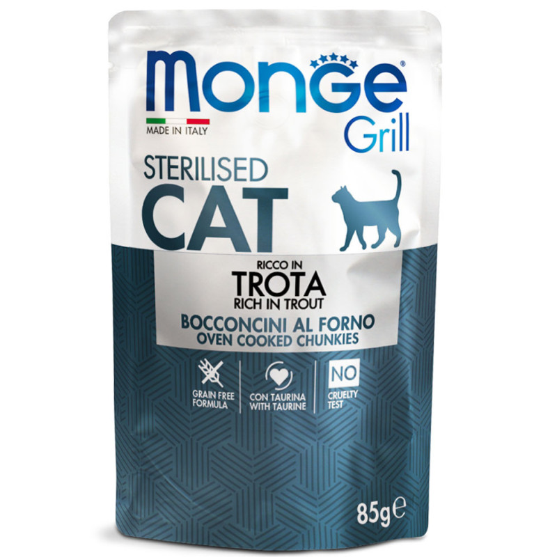 Monge Grill Cat Pouches konservai su upėtakiu sterilizuotoms katėms