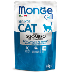 Monge Grill Cat Pouches konservai su skumbre vyresnio amžiaus katėms