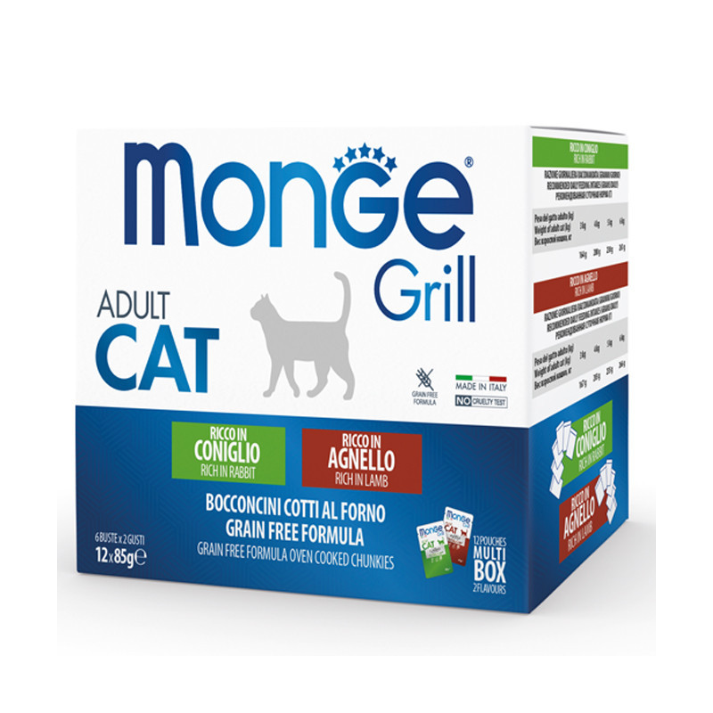 Monge Grill Multipack konservų rinkinys su triušiena ir ėriena katėms