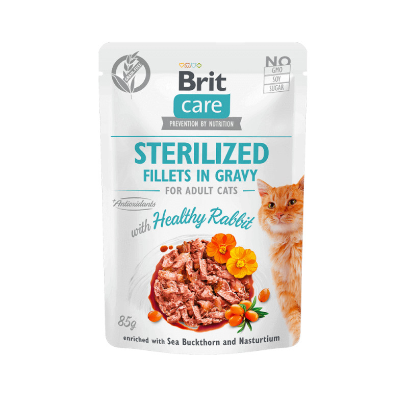 Brit Care Cat Sterilized Fillets in Gravy Healthy Rabbit konservai su triušiena sterilizuotoms katėms