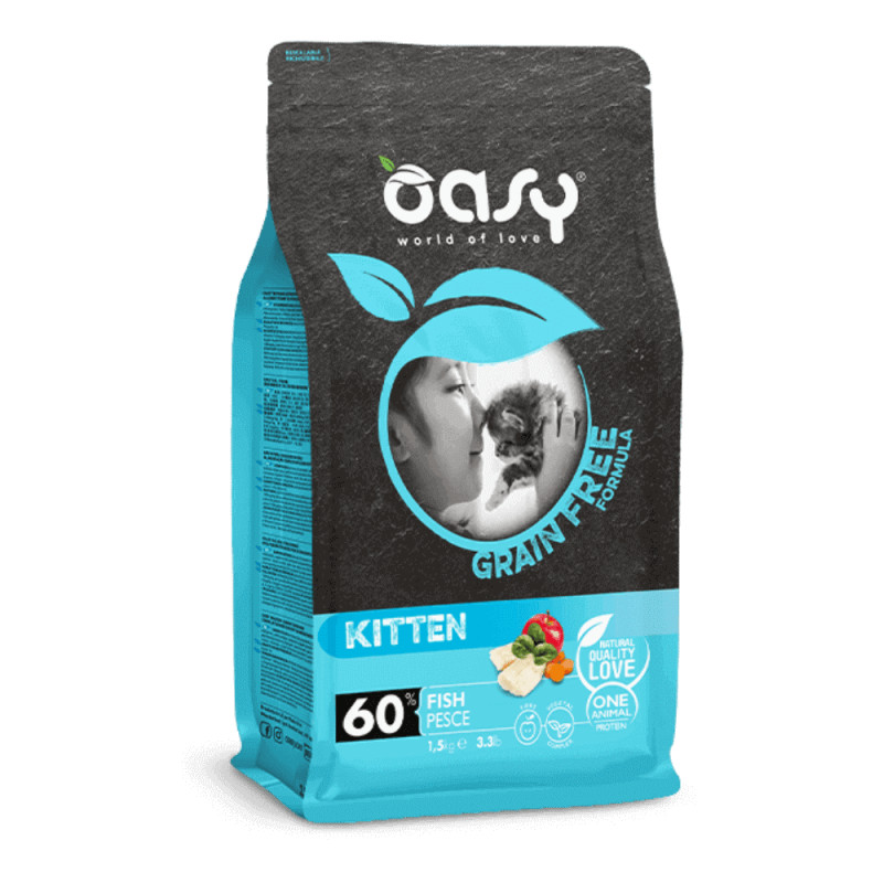 Oasy Grain Free Kitten Fish begrūdis sausas maistas katėms