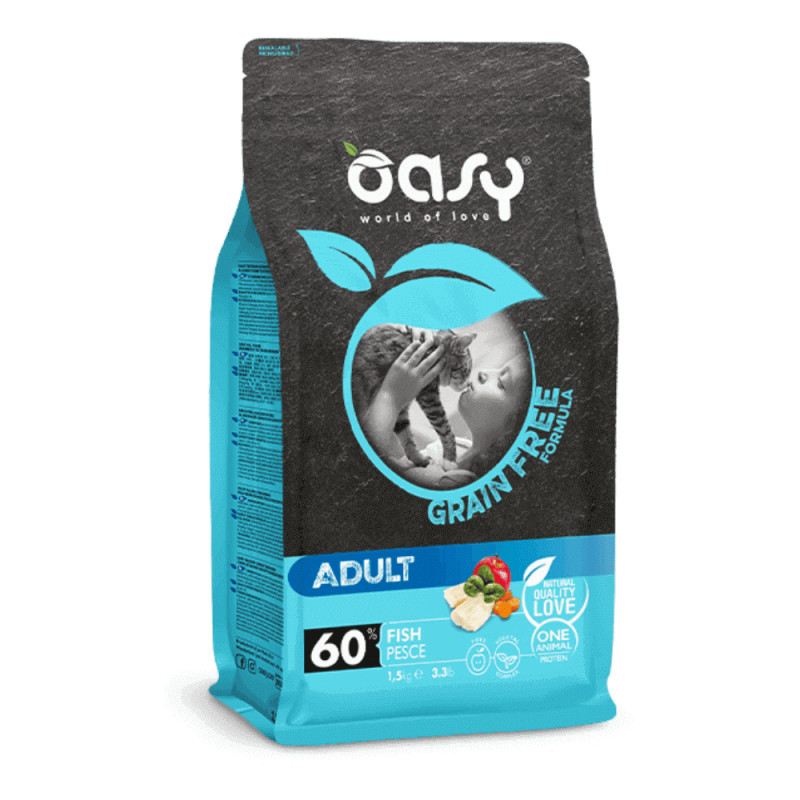 Oasy Grain Free Adult Cat Fish begrūdis sausas maistas katėms