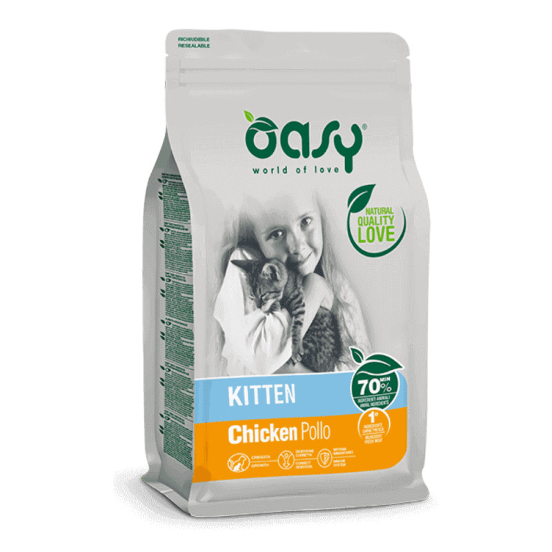 Oasy Kitten Chicken sausas maistas su vištiena kačiukams