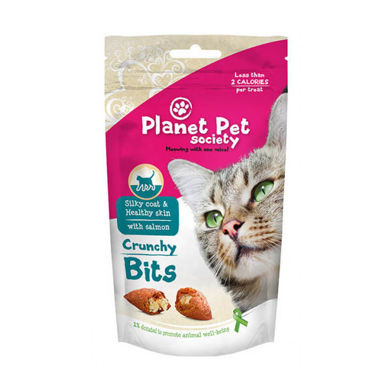 Planet Pet Society traškūs skanėstai su lašiša kailio ir odos priežiūrai katėms
