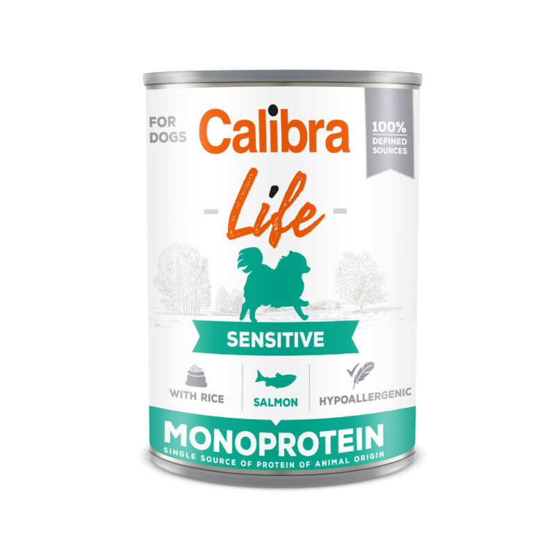 Calibra Life Dog Sensitive konservai su lašiša ir ryžiais suaugusiems šunims