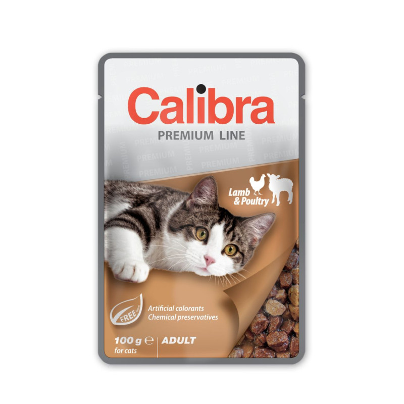 Calibra Pouch Cat Adult konservai su ėriena ir paukštiena padaže katėms