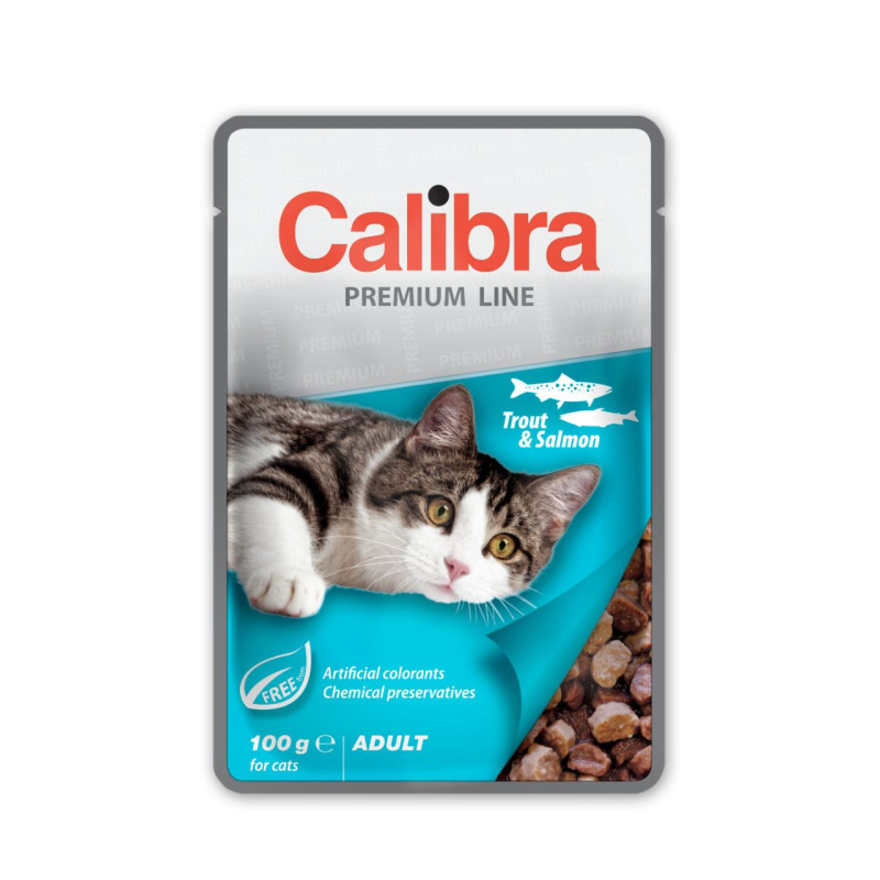 Calibra Pouch Cat Adult konservai su upėtakiu ir lašiša padaže katėms