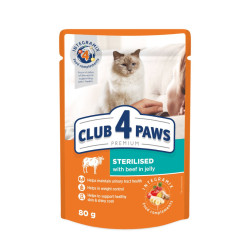 Club 4 Paws Premium konservai su jautiena drebučiuose sterilizuotoms katėms