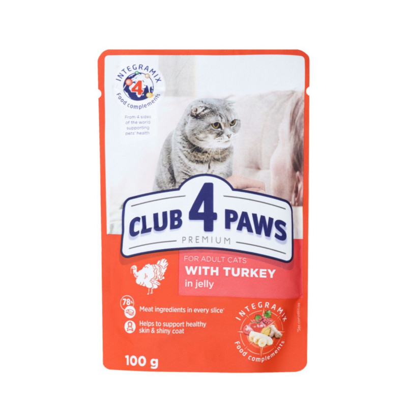 Club 4 Paws Premium konservai su kalakutiena drebučiuose katėms