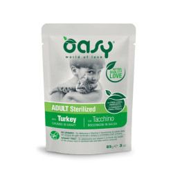 Oasy Adult Sterilized Chicken guliašas su kalakutiena suaugusioms sterilizuotoms katėms - Zoobaze.lt