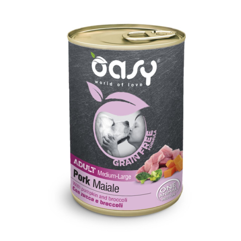 Oasy Grain Free Adult Medium & Large Pork konservai su kiauliena šunims