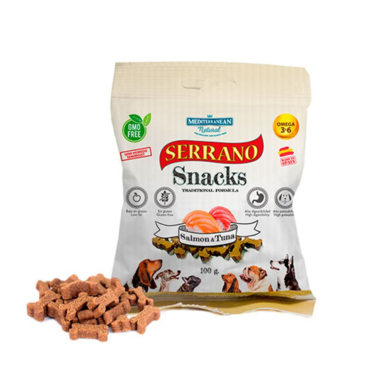 Mediterranean Natural Serrano Snacks skanėstai su lašiša ir tunu šunims