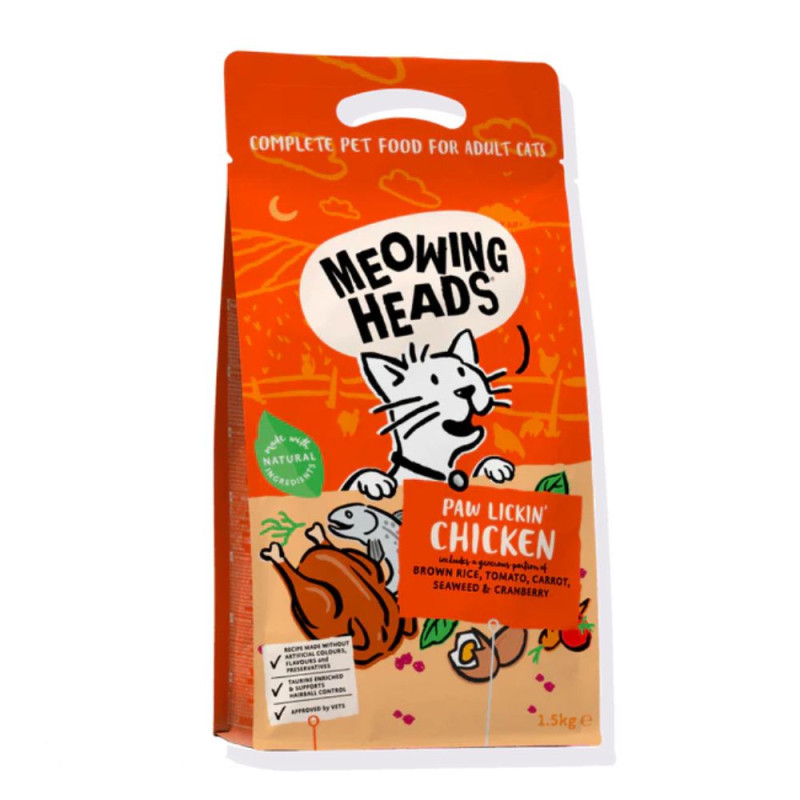 Meowing Heads Paw Lickin' Chicken sausas pašaras su vištiena katėms