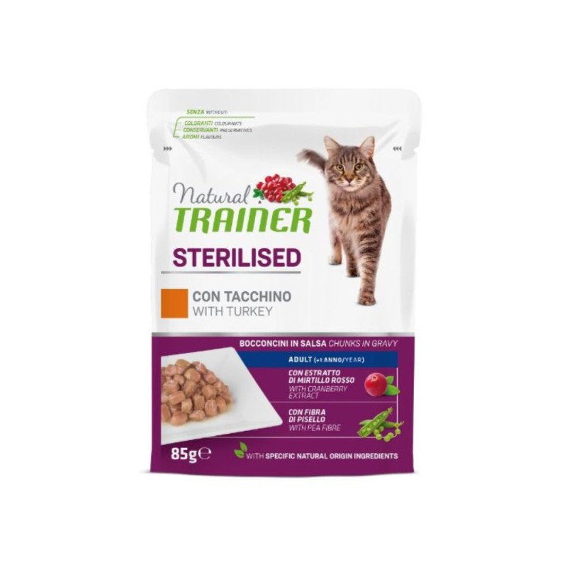 Natural Trainer Cat Sterilised Turkey konservai su kalakutiena katėms