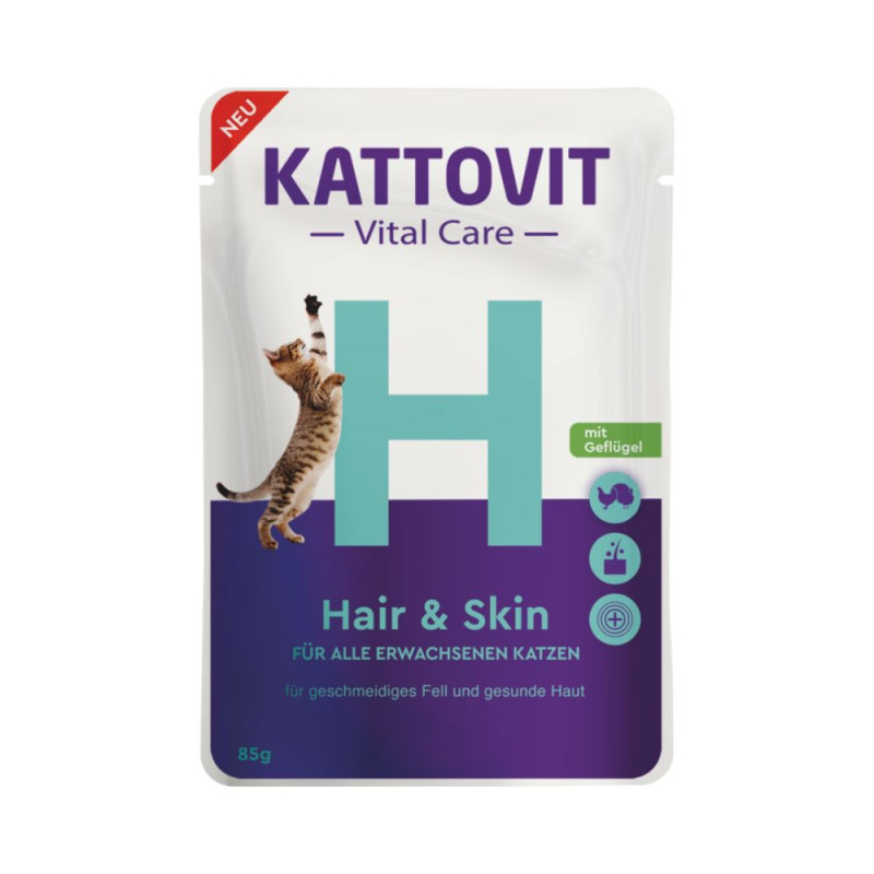 Kattovit Vital Care Hair & Skin konservai su vištiena ir kalakutiena katėms