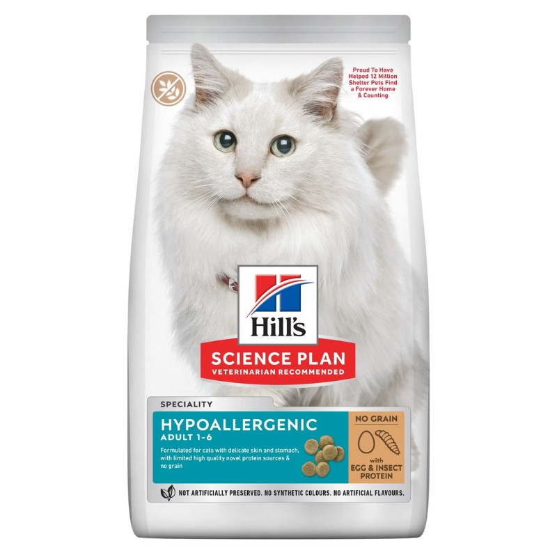 Hill's SP Feline Adult Hypoallergenic sausas pašaras su kiaušiniais ir vabzdžių baltymais katėms