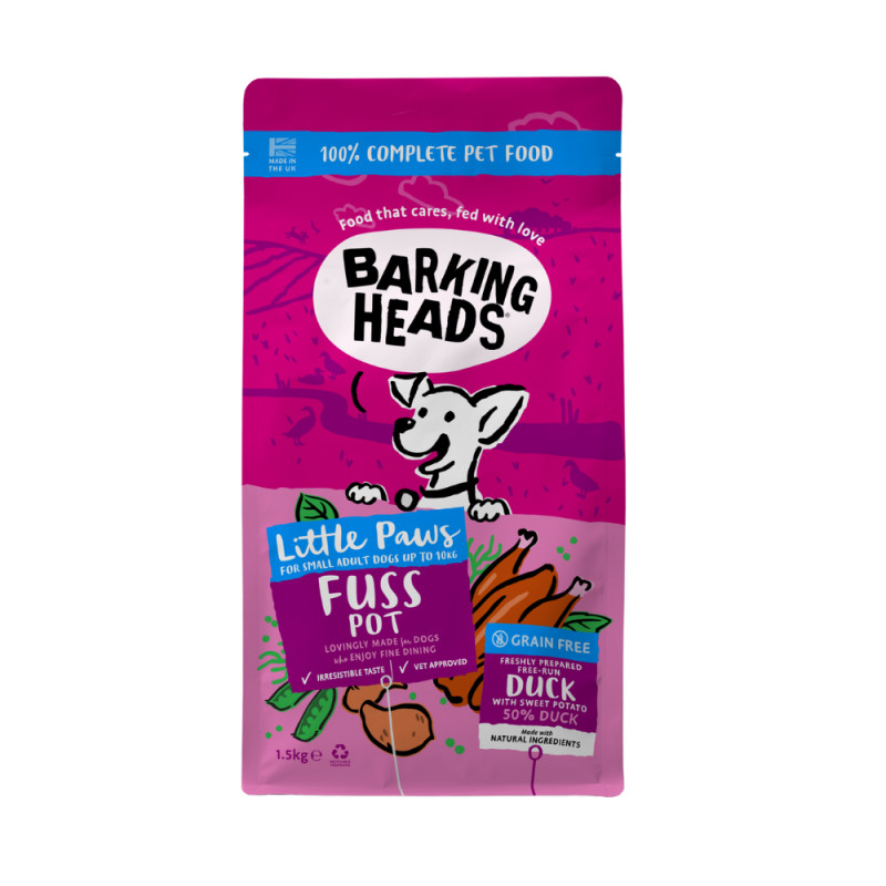 Barking Heads Little Paws Fuss Pot Duck sausas pašaras su antiena mažų veislių šunims