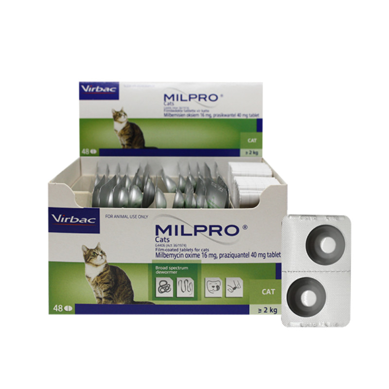 Virbac Milpro 16mg/40mg plėvele dengtos tabletės nuo kirminų katėms