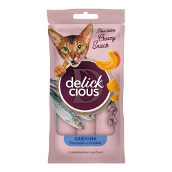 Delickcious Creamy Snack skanėstai su sardinėmis ir moliūgais katėms