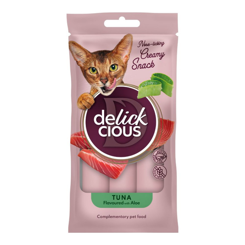 Delickcious Creamy Snack skanėstai su tunu ir alavijais katėms