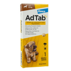 AdTab kramtomosios tabletės nuo erkių ir blusų 1,3-2,5 kg svorio šunims, 56mg