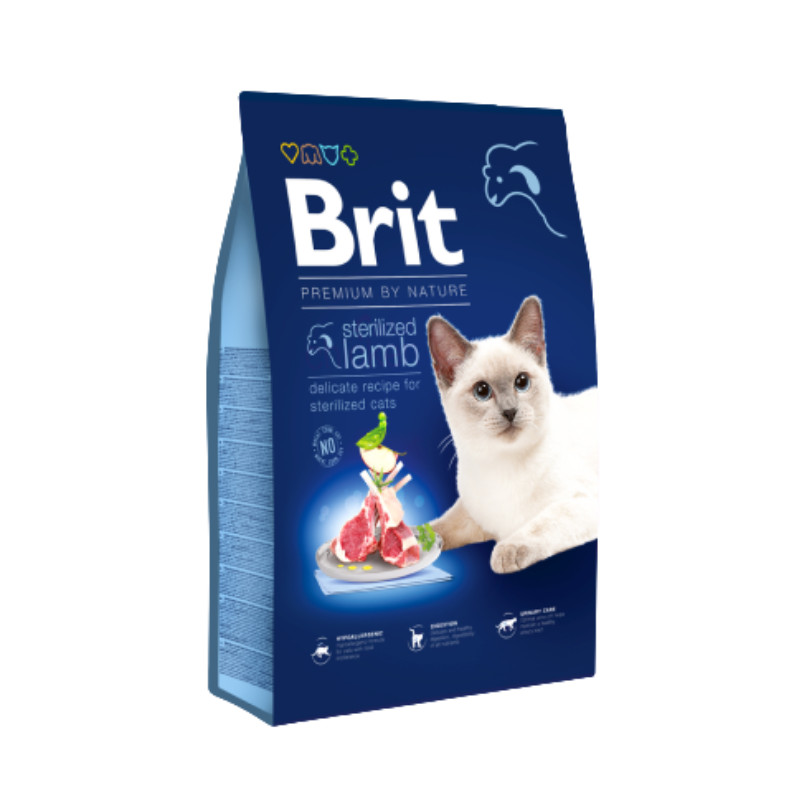 Brit Premium by Nature Cat Sterilized Lamb sausas pašaras katėms 8 kg