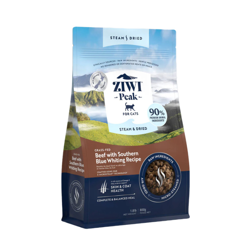 Ziwi Peak Steam&Dried Cat Beef with Southern Blue Whiting sausas maistas katėms 800 g
