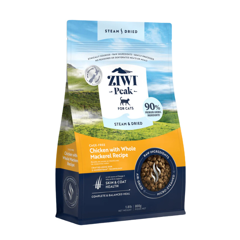 Ziwi Peak Steam&Dried Cat Chicken with Whole Mackerel sausas pašaras katėms 800 g