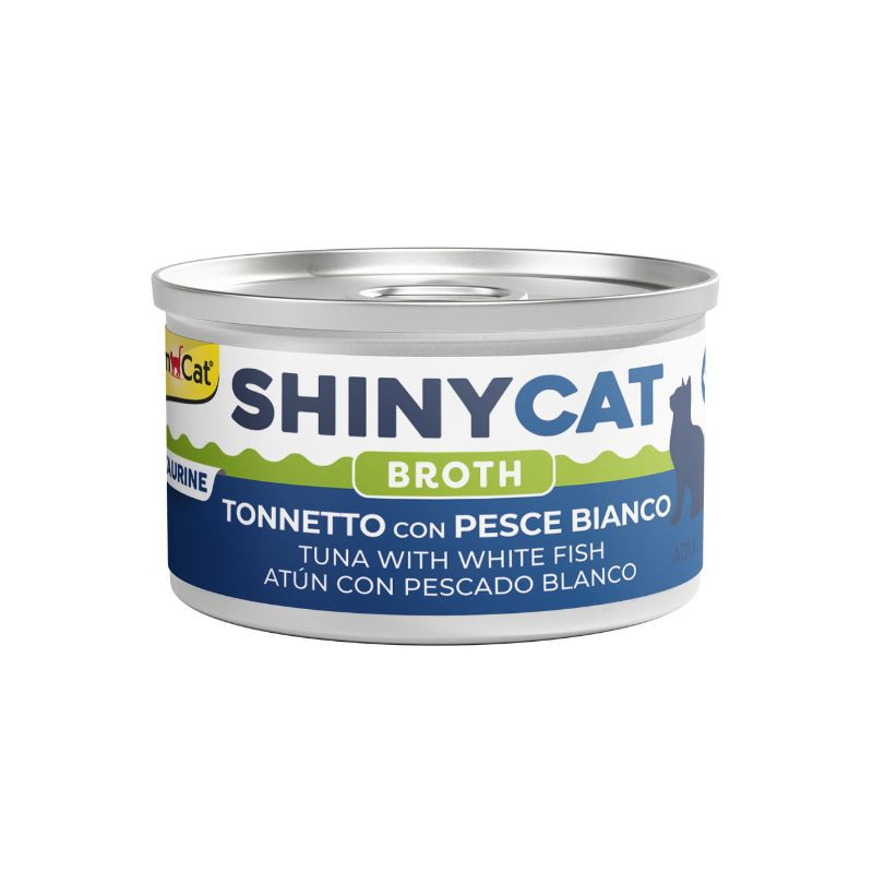 GimCat ShinyCat in Broth konservai su tunu ir balta žuvimi katėms
