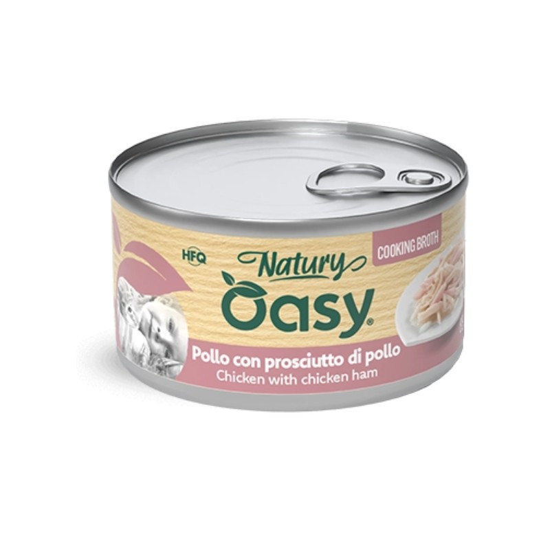 Oasy Natury Cooking Broth konservai su vištiena ir kumpiu katėms
