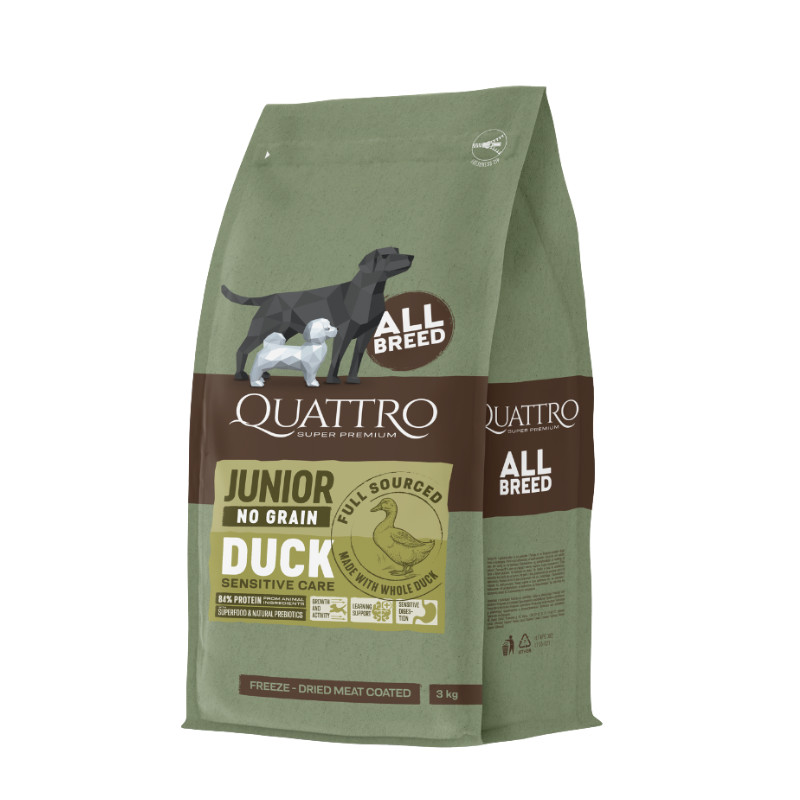 Quattro Grain Free sausas pašaras su antiena jauniems šunims
