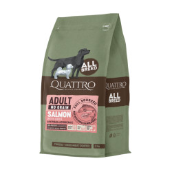 Quattro Grain Free sausas pašaras pašaras su lašiša ir kriliu suaugusiems šunims