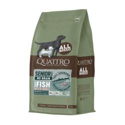 Quattro Grain Free dietinis sausas pašaras su balta žuvimi ir kriliu senyvo amžiaus šunims