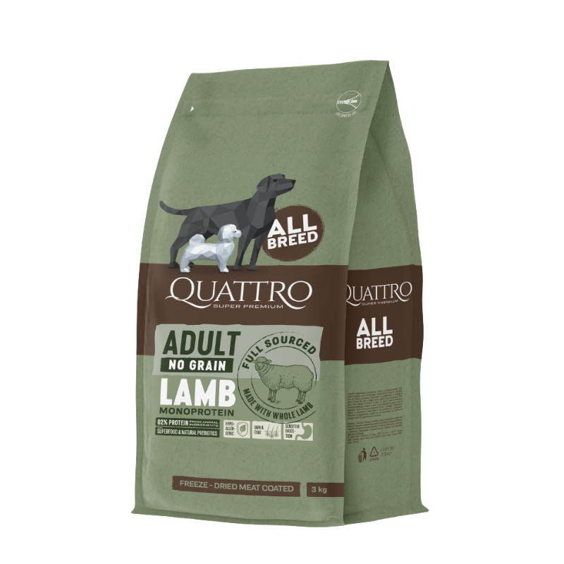 Quattro Grain Free sausas pašaras su ėriena suaugusiems šunims