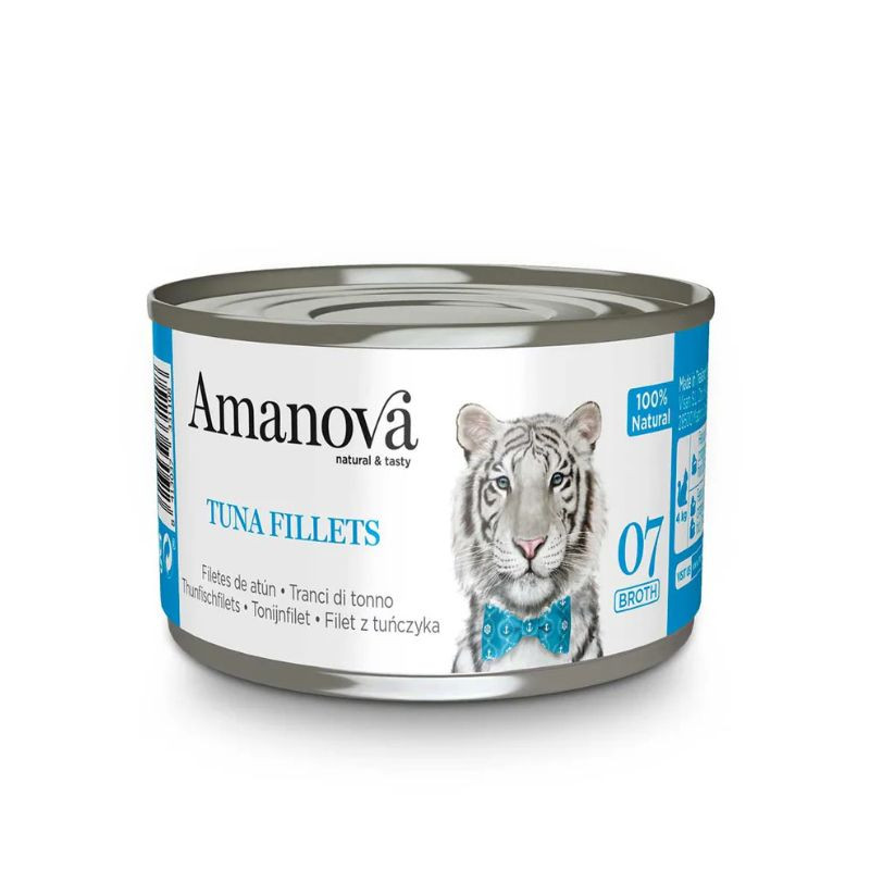 Amanova Broth begrūdžiai konservai su tuno filė katėms