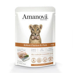 Amanova Kitten begrūdžiai konservai su vištiena ir žuvimi kačiukams