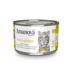 Amanova Broth begrūdžiai konservai su tunu ir krevetėmis katėms