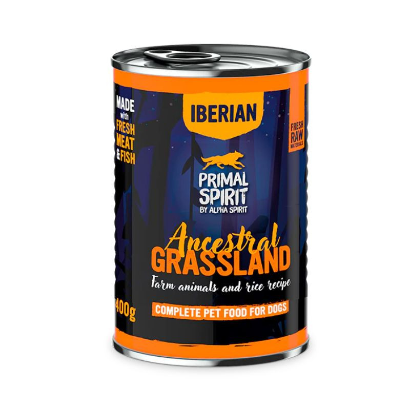 Primal Spirit Iberian Ancestral Grassland konservai su kiauliena šunims - Zoobazė.lt
