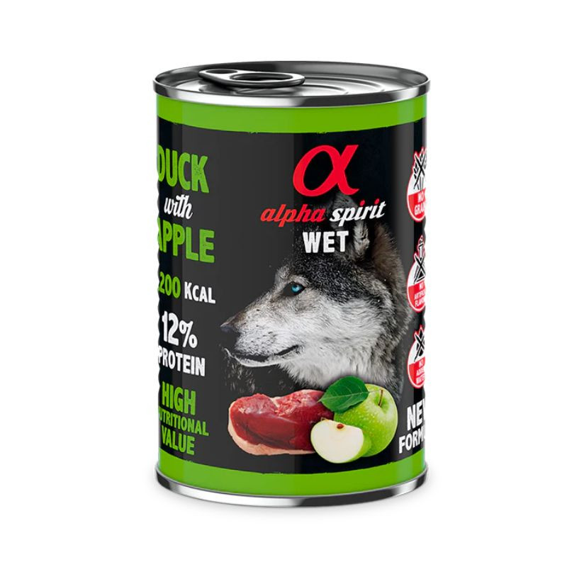 Alpha Spirit Duck konservai su antiena ir žaliais obuoliais šunims - Zoobazė.lt