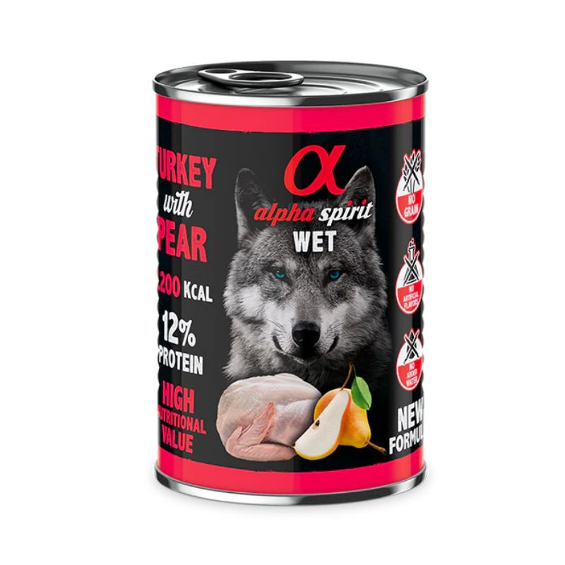 Alpha Spirit Turkey konservai su kalakutiena ir kriaušėmis šunims - Zoobazė.lt