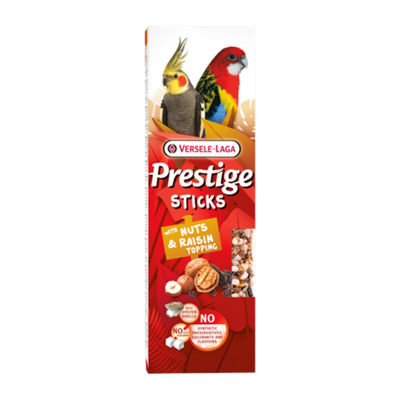 Versele Laga Prestige Sticks lazdelės su riešutais ir razinomis papūgoms - Zoobazė.lt