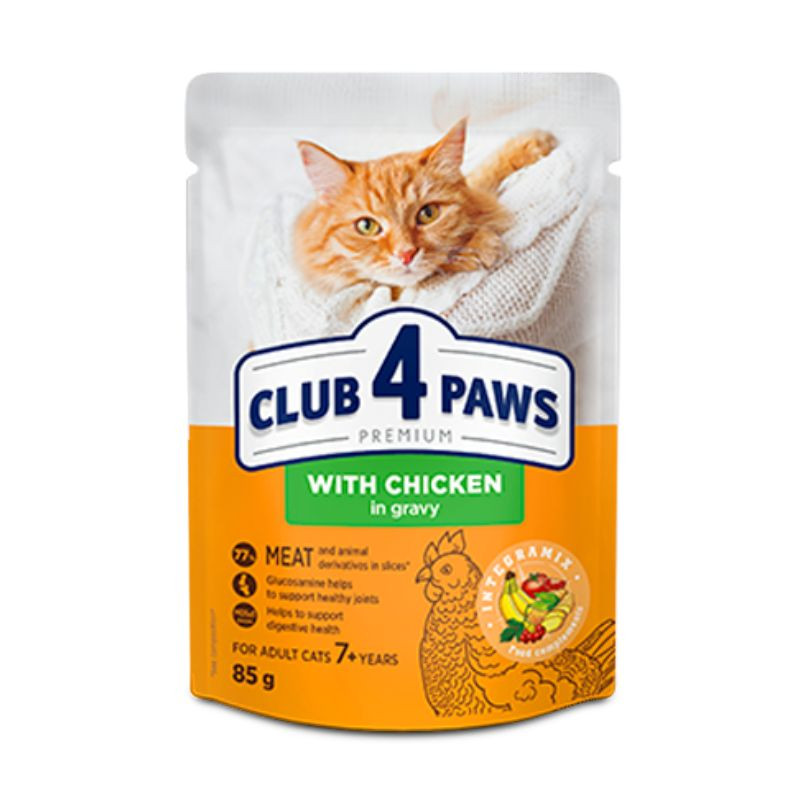 Club4Paws Premium guliašas su vištiena padaže katėms nuo 7 metų - Zoobazė.lt