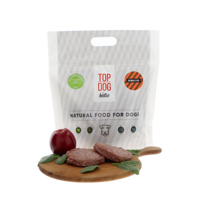 Top Dog Bistro šaldytas pašaras su lašiša ir jautiena šunims - Zoobaze.lt