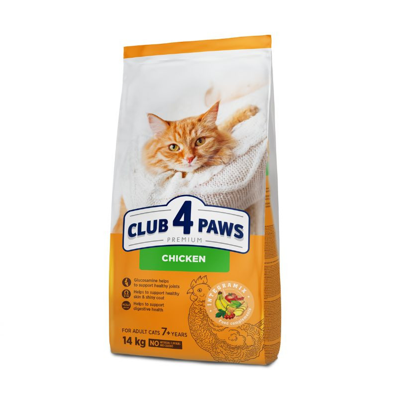 Club 4 Paws Premium sausas pašaras su vištiena katėms nuo 7 metų - Zoobazė.lt