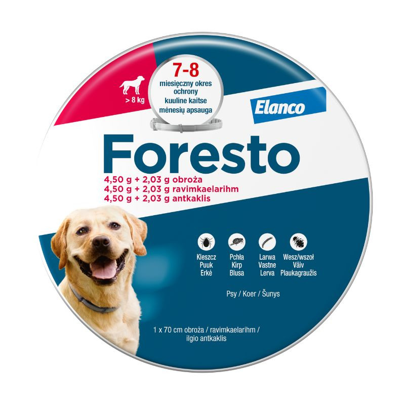 Foresto antkaklis šunims sveriantiems daugiau nei 8 kg