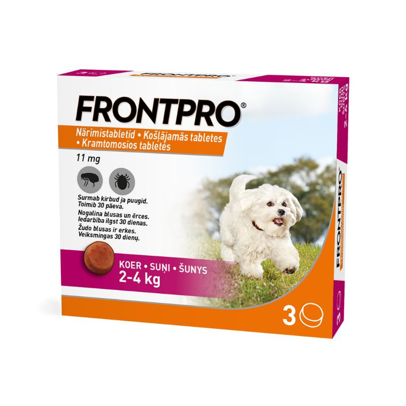 Frontpro kramtomos tabletės nuo erkių ir blusų šunims (2-4 kg) - Zoobaze.lt
