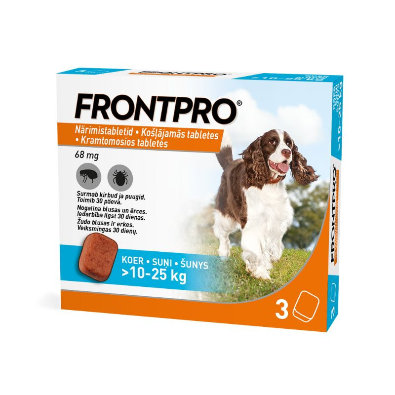 Frontpro kramtomos tabletės nuo erkių ir blusų šunims (10-25 kg) - Zoobaze.lt