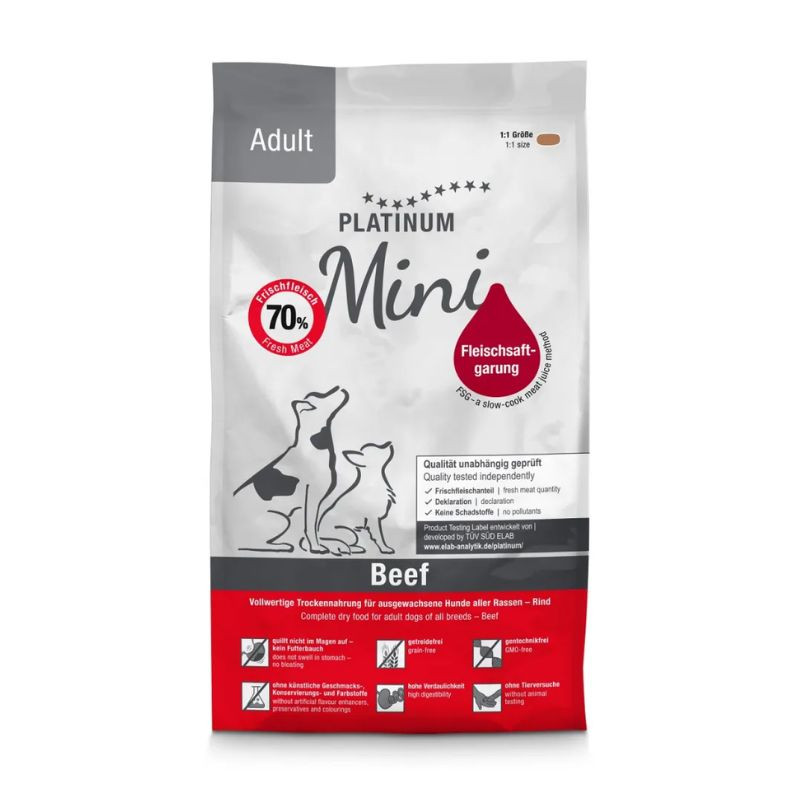 Platinum Mini sausas pašaras su jautiena mažų veisių šunims - Zoobazė.lt